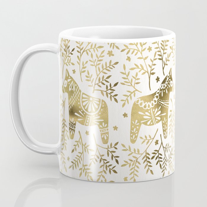 Swedish Dala Horses - Gold Palette Coffee Mug Gallery Image 3