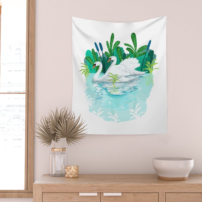Swans In Love Wall Tapestry Gallery Image 2