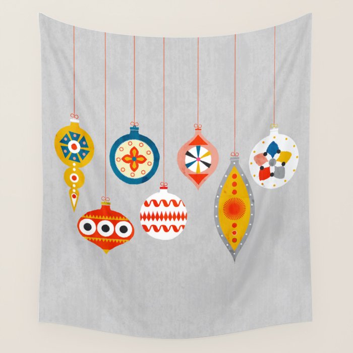 Christmas retro baubles no3 Wall Tapestry Gallery Image 1