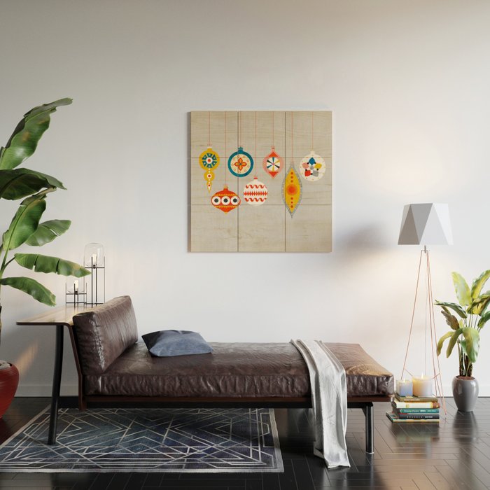 Christmas retro baubles no3 Wood Wall Art Gallery Image 2
