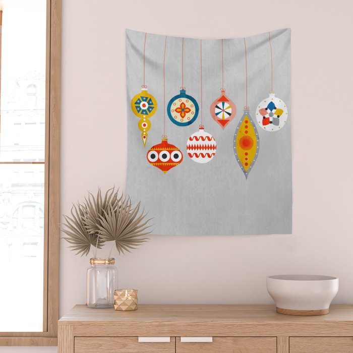 Christmas retro baubles no3 Wall Tapestry Gallery Image 2
