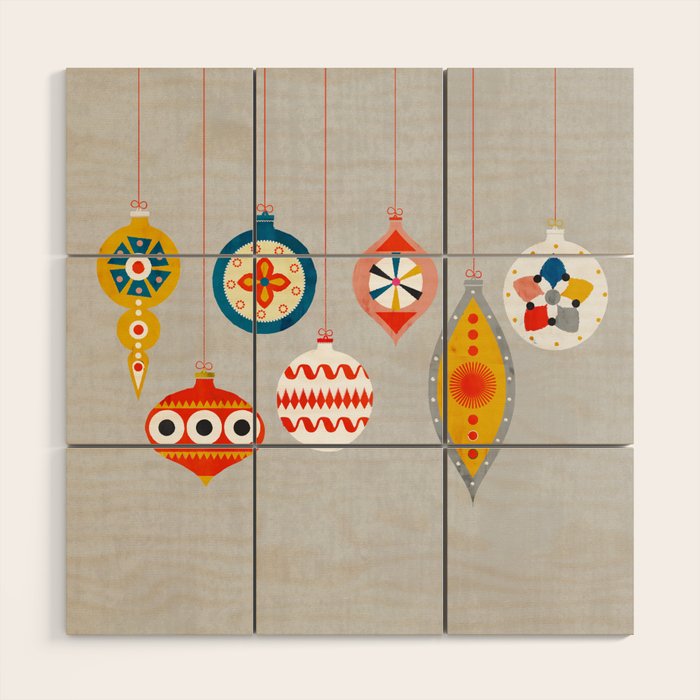 Christmas retro baubles no3 Wood Wall Art Gallery Image 1