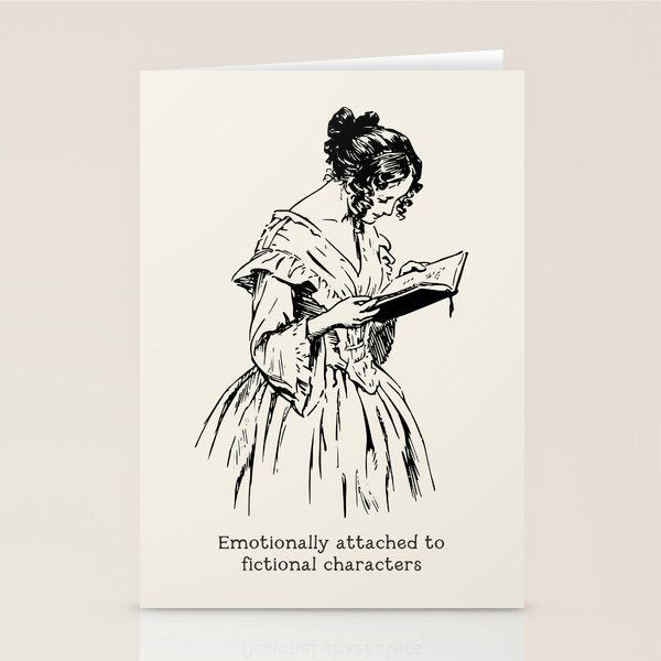 Book Lover Funny Quote - Vintage Illustration, Emotionally Attached to Fictional Characters Stationery Card Gallery Image 2