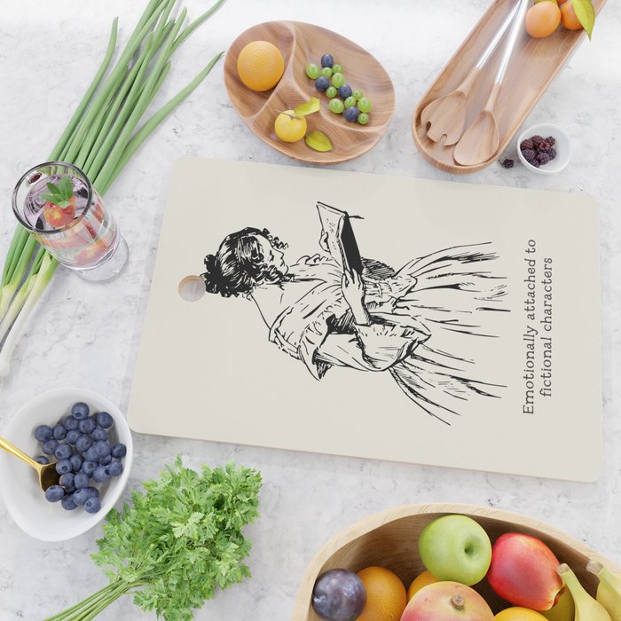 Book Lover Funny Quote - Vintage Illustration, Emotionally Attached to Fictional Characters Cutting Board Gallery Image 2