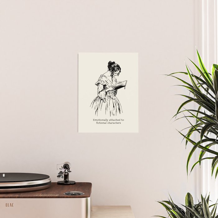 Book Lover Funny Quote - Vintage Illustration, Emotionally Attached to Fictional Characters Poster Gallery Image 2