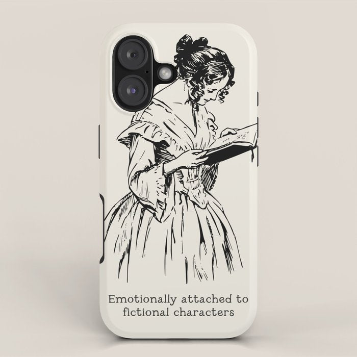 Book Lover Funny Quote - Vintage Illustration, Emotionally Attached to Fictional Characters iPhone Case Gallery Image 1