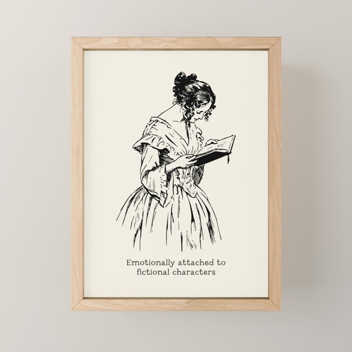 Book Lover Funny Quote - Vintage Illustration, Emotionally Attached to Fictional Characters Mini Art Print Gallery Image 1