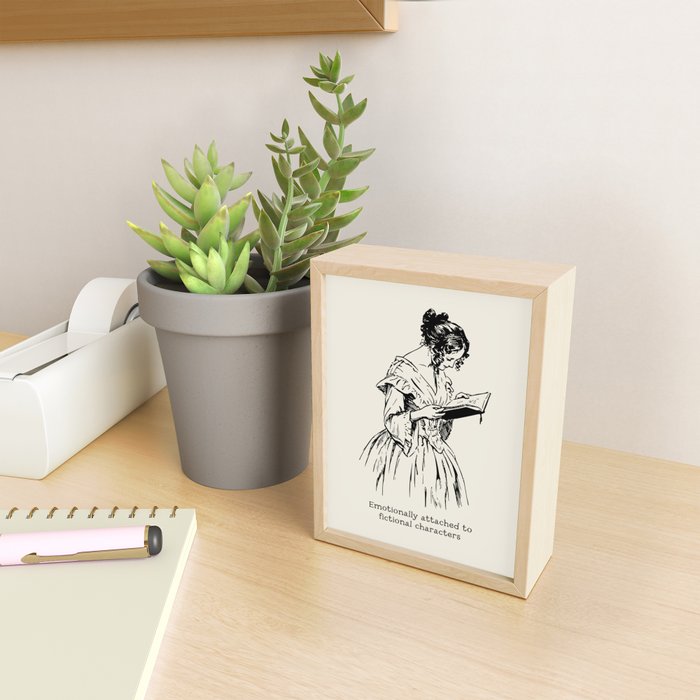 Book Lover Funny Quote - Vintage Illustration, Emotionally Attached to Fictional Characters Mini Art Print Gallery Image 2