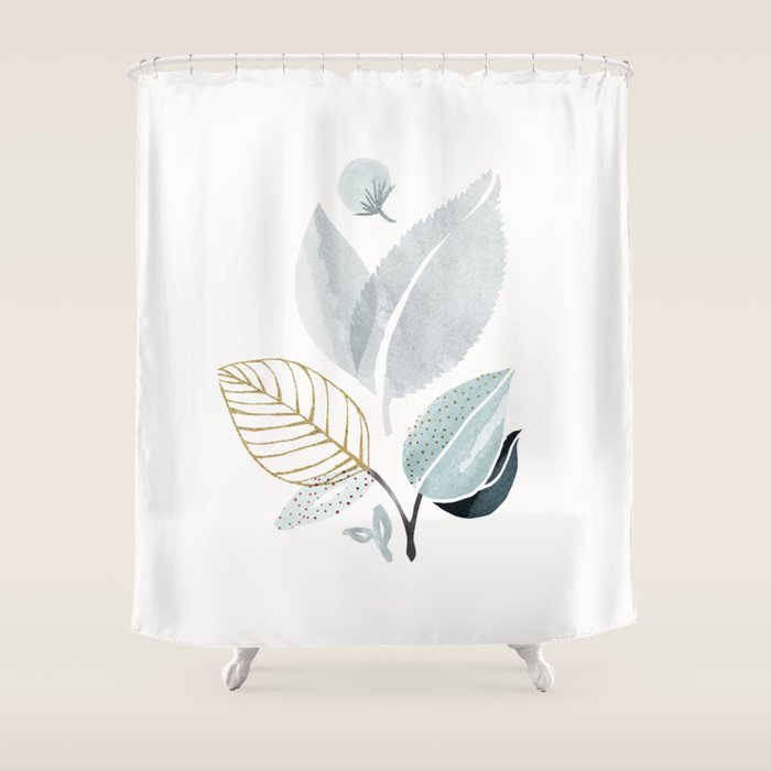 Abstract Botanical Herbs Watercolor Shower Curtain Gallery Image 1
