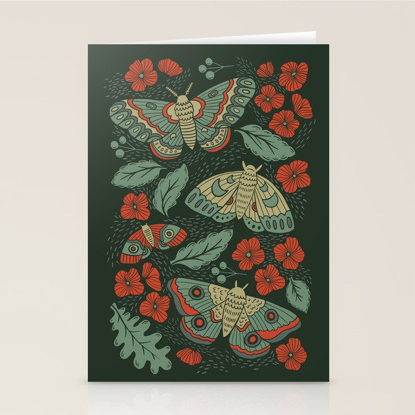 Moths in Emerald Twilight Stationery Card Gallery Image 1