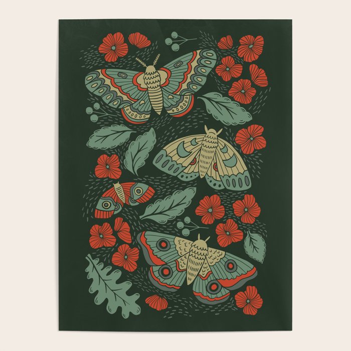 Moths in Emerald Twilight Poster Gallery Image 4