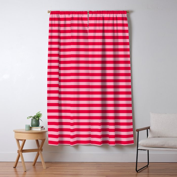 Retro, Beach, Colorful Stripes, Pink and Red Window Curtain Gallery Image 1