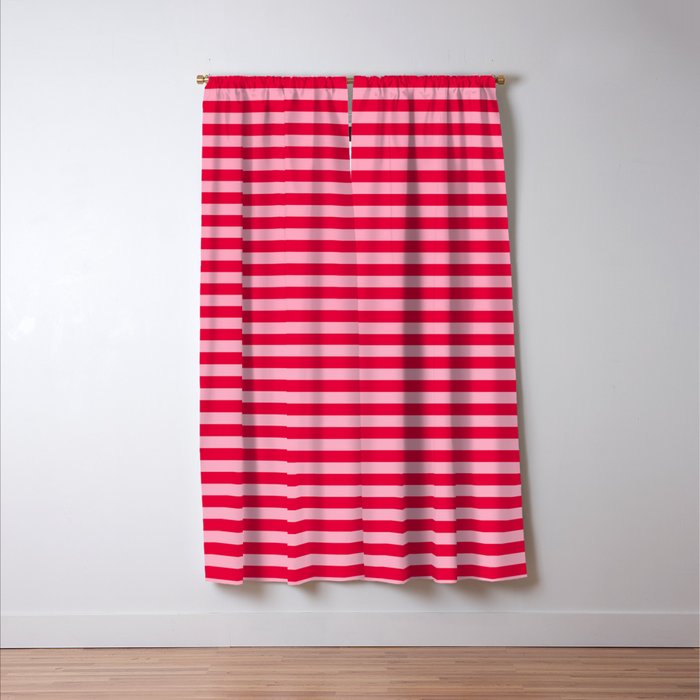 Retro, Beach, Colorful Stripes, Pink and Red Window Curtain Gallery Image 3