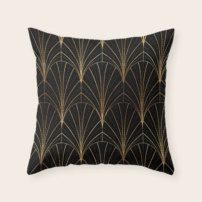 Art Deco Waterfalls // Black Luxe Throw Pillow