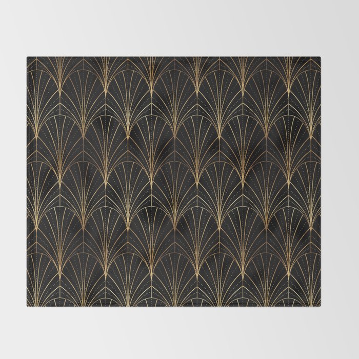 Art Deco Waterfalls // Black Luxe Throw Blanket Gallery Image 2