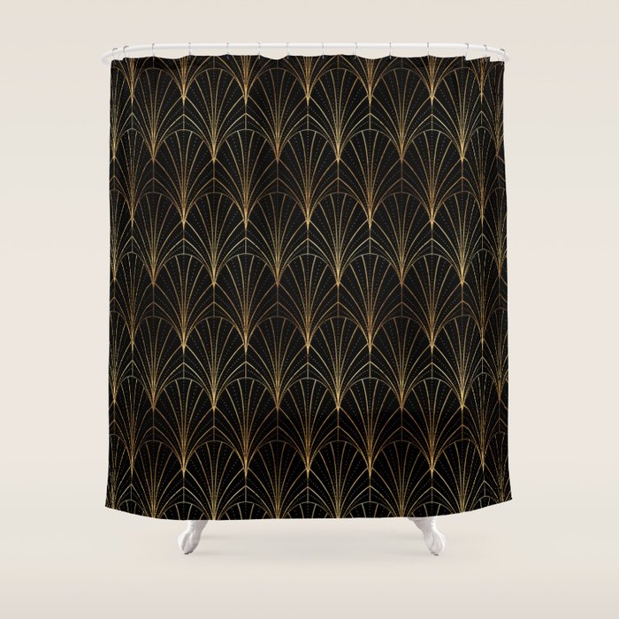 Art Deco Waterfalls // Black Luxe Shower Curtain Gallery Image 1