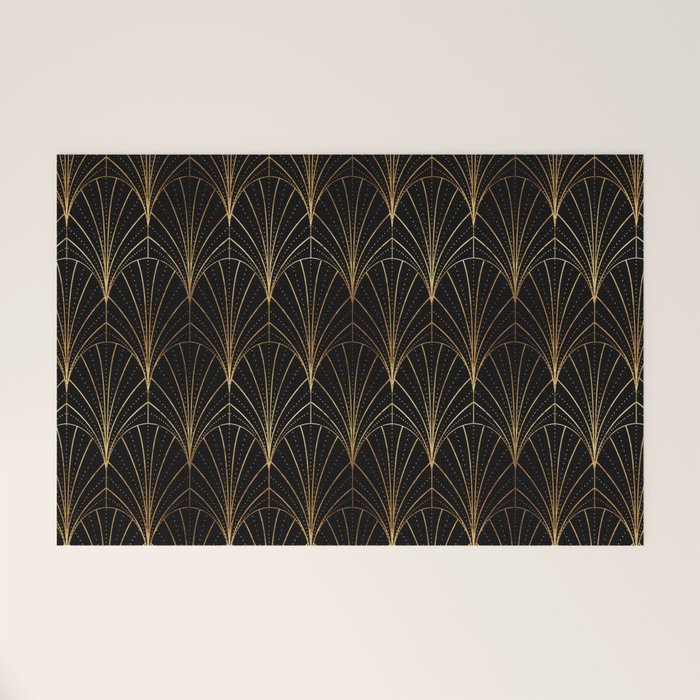 Art Deco Waterfalls // Black Luxe Welcome Mat Gallery Image 1
