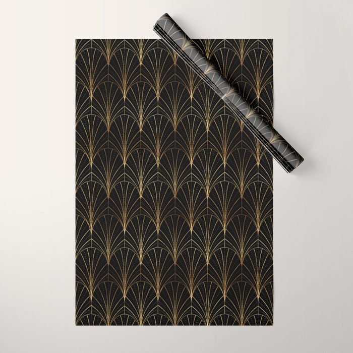 Art Deco Waterfalls // Black Luxe Wrapping Paper Gallery Image 1