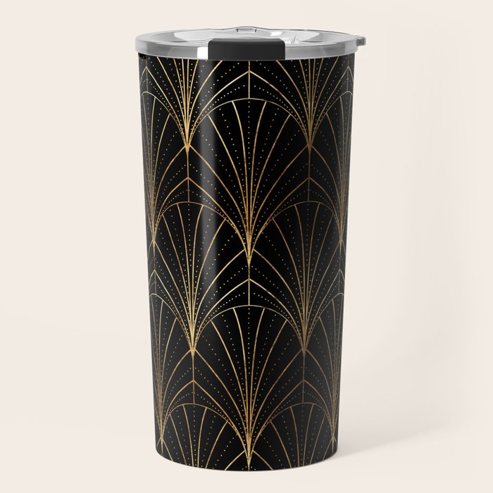 Art Deco Waterfalls // Black Luxe Travel Mug Gallery Image 1