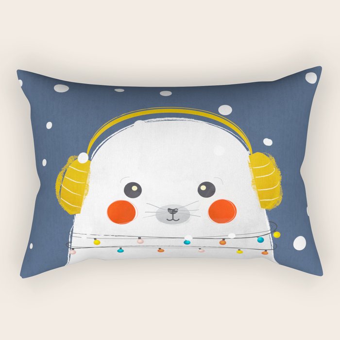 Christmas Baby Seal with fairy lights Rectangular Pillow Gallery Image 2