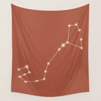 Scorpio Zodiac Star Constellation Line Art Terracotta Red Wall Tapestry Gallery Image 4