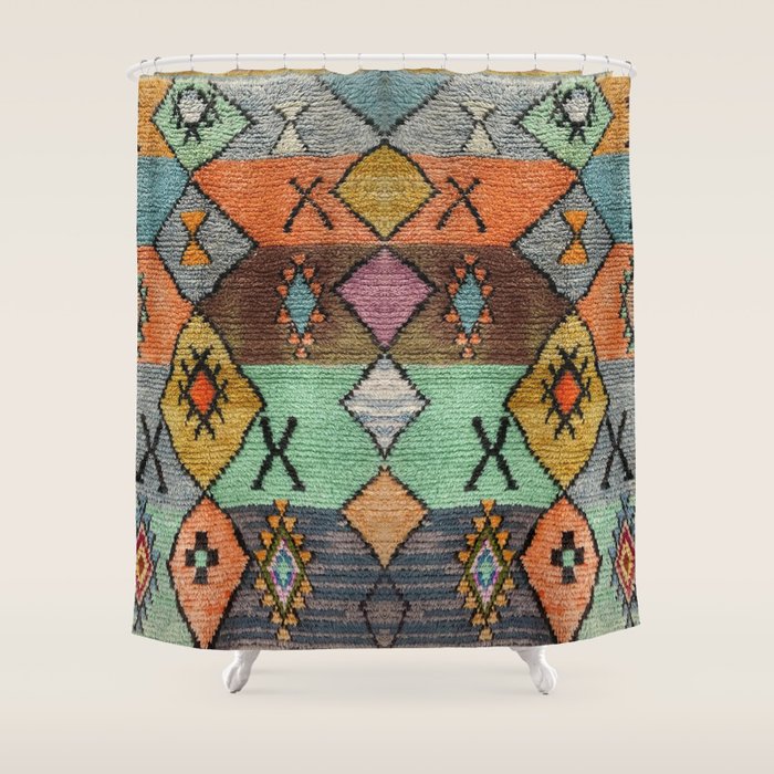 Traditional Vintage Moroccan Rug Shower Curtain Gallery Image 1