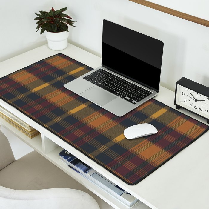Warm Earthy Plaid Pattern Desk Mat Gallery Image 2