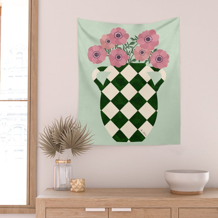 Anemones and vase Wall Tapestry Gallery Image 2