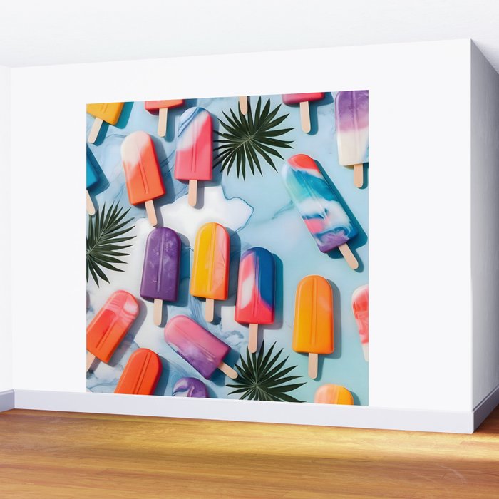Nothing is Impopsicle. Rainbow Popsicles Fun Colorful Food, Ice Cream Ice Candy Celebration, Tropical Palm Summer Happy Positivity, Joy Cold Eclectic Boho Wall Mural Gallery Image 2