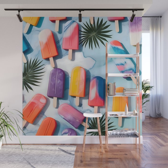Nothing is Impopsicle. Rainbow Popsicles Fun Colorful Food, Ice Cream Ice Candy Celebration, Tropical Palm Summer Happy Positivity, Joy Cold Eclectic Boho Wall Mural Gallery Image 1