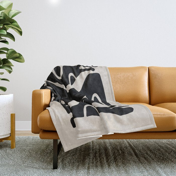 Abstract Art Black and Linen White Throw Blanket Gallery Image 1