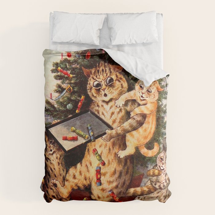 'Christmas Time In Catland' Louis Wain Vintage Cat Duvet Cover Gallery Image 6