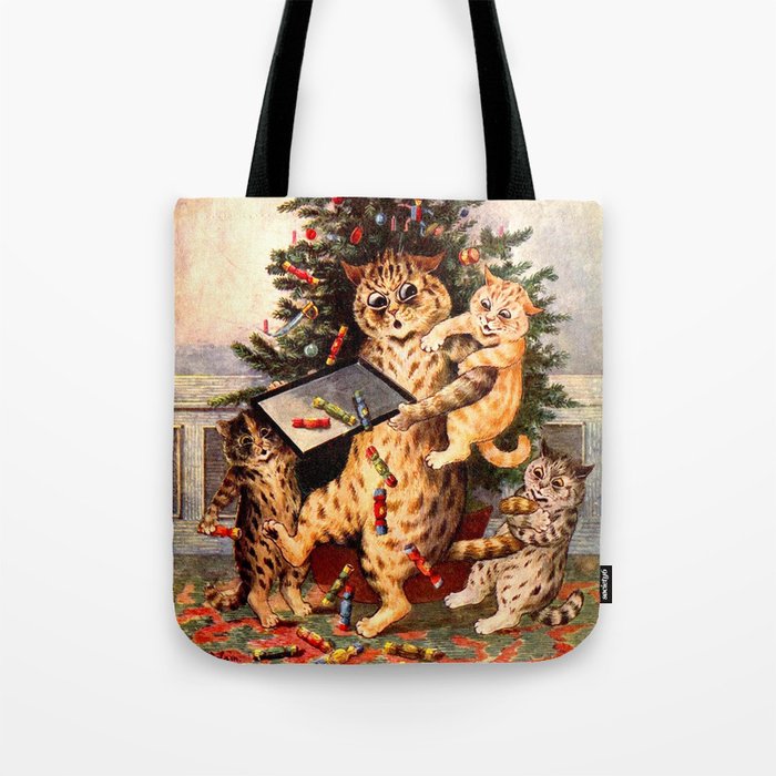 'Christmas Time In Catland' Louis Wain Vintage Cat Tote Bag Gallery Image 1