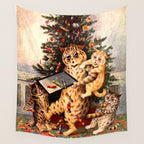 'Christmas Time In Catland' Louis Wain Vintage Cat Wall Tapestry Gallery Image 4
