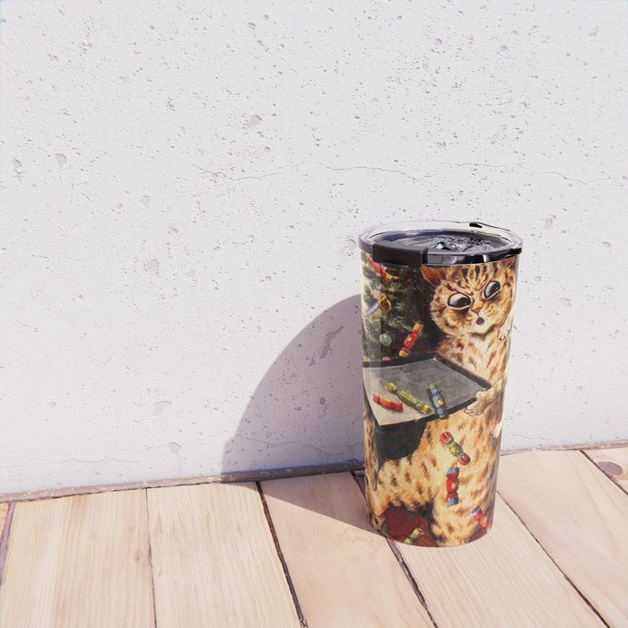 'Christmas Time In Catland' Louis Wain Vintage Cat Travel Mug Gallery Image 4