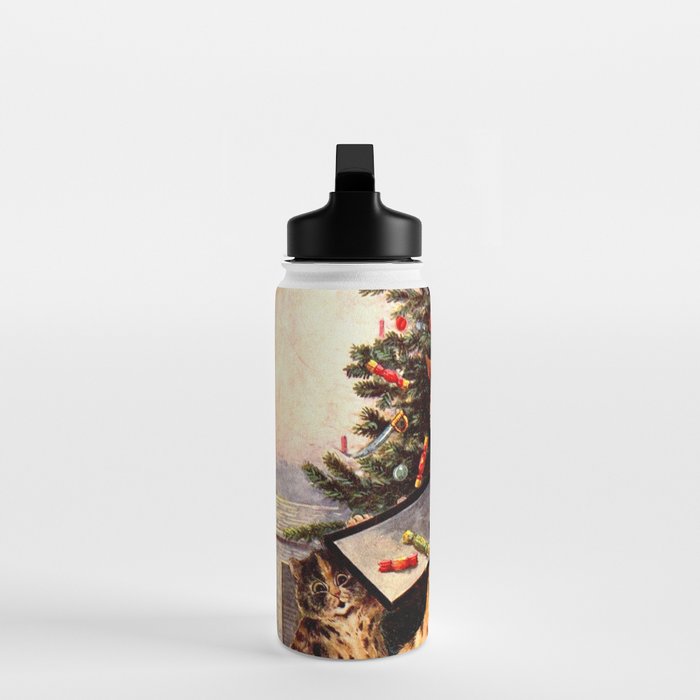'Christmas Time In Catland' Louis Wain Vintage Cat Water Bottle Gallery Image 3