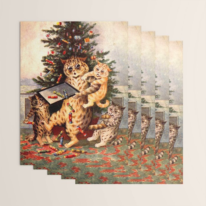 'Christmas Time In Catland' Louis Wain Vintage Cat Wrapping Paper Gallery Image 3