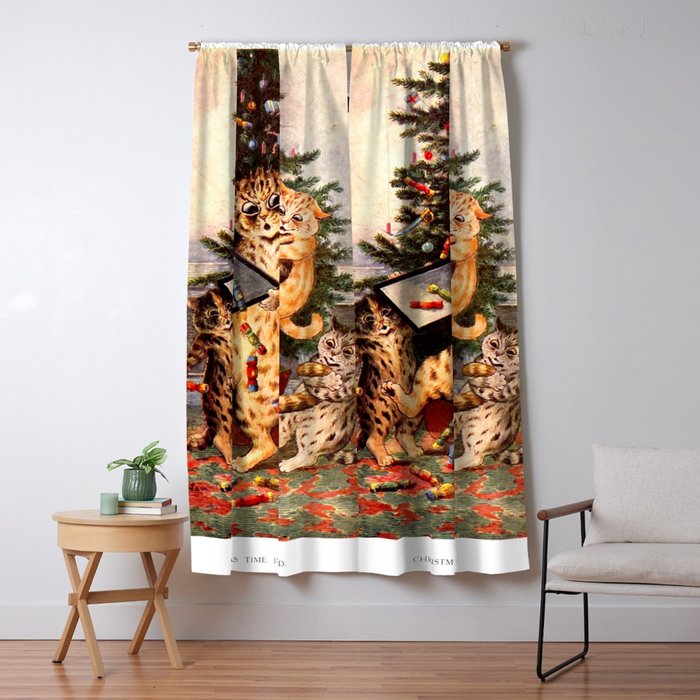'Christmas Time In Catland' Louis Wain Vintage Cat Window Curtain Gallery Image 5