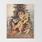 'Christmas Time In Catland' Louis Wain Vintage Cat Throw Blanket Gallery Image 2