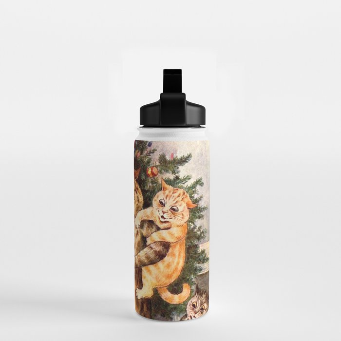 'Christmas Time In Catland' Louis Wain Vintage Cat Water Bottle Gallery Image 2