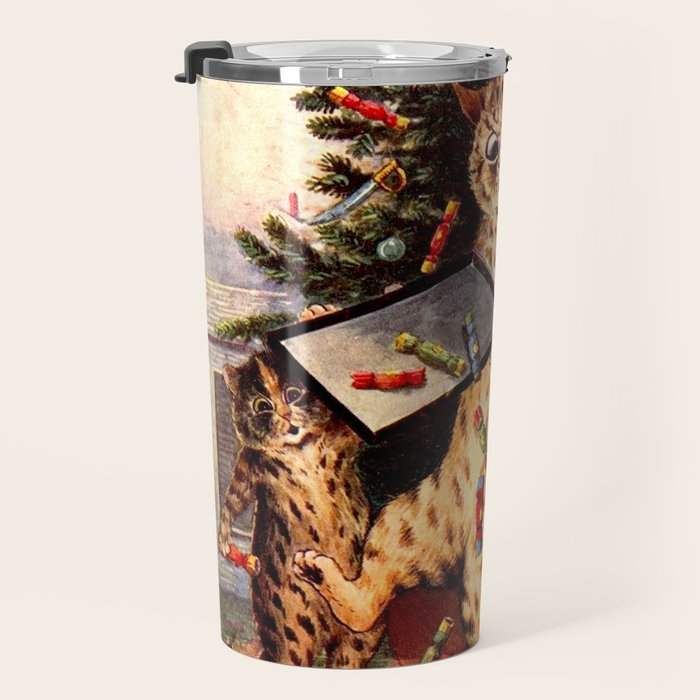 'Christmas Time In Catland' Louis Wain Vintage Cat Travel Mug Gallery Image 3