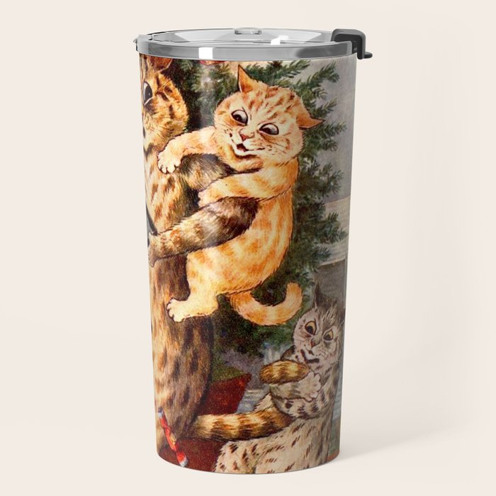 'Christmas Time In Catland' Louis Wain Vintage Cat Travel Mug Gallery Image 2
