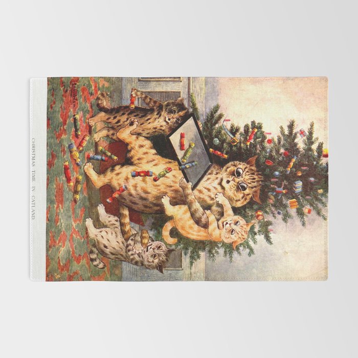 'Christmas Time In Catland' Louis Wain Vintage Cat Rug Gallery Image 2