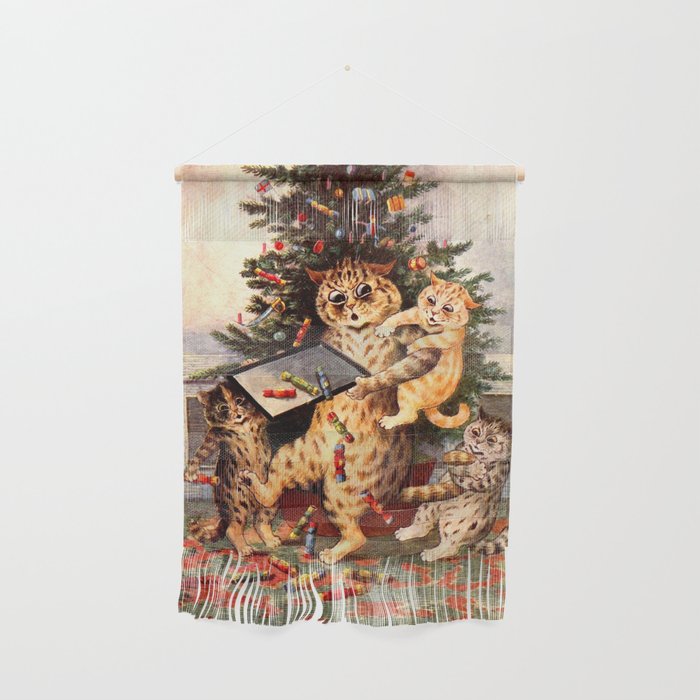 'Christmas Time In Catland' Louis Wain Vintage Cat Wall Hanging Gallery Image 1