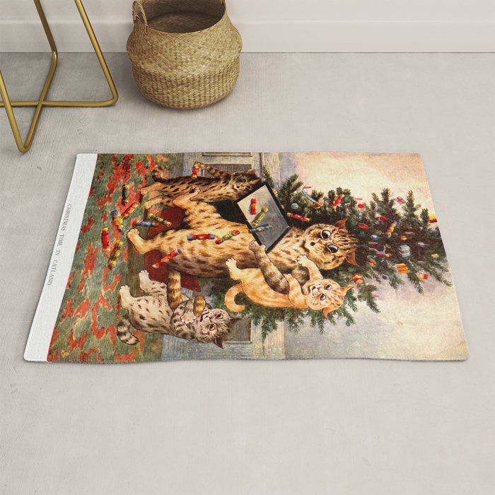 'Christmas Time In Catland' Louis Wain Vintage Cat Rug Gallery Image 1
