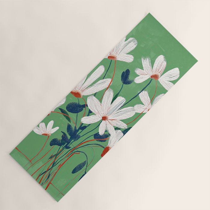 White Flowers Yoga Mat Gallery Image 1