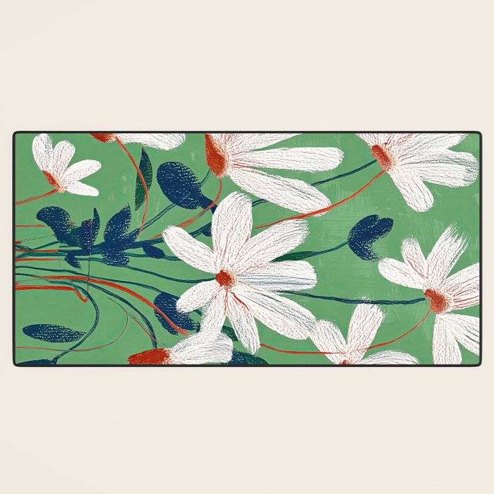 White Flowers Desk Mat Gallery Image 3