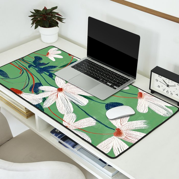 White Flowers Desk Mat Gallery Image 2