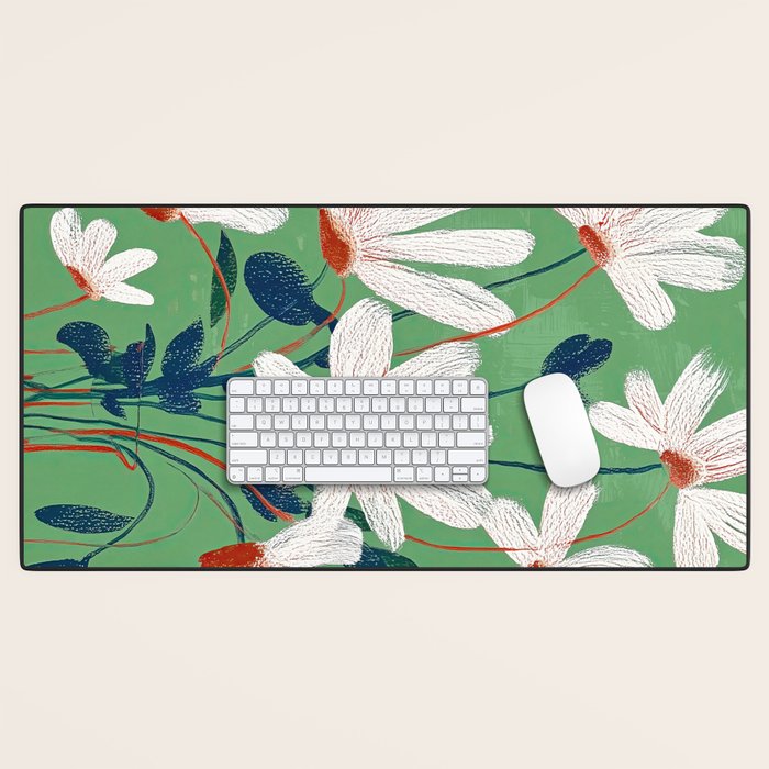 White Flowers Desk Mat Gallery Image 1