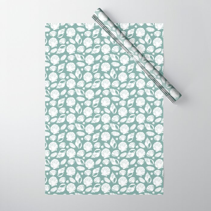 Shells . Teal Wrapping Paper Gallery Image 1